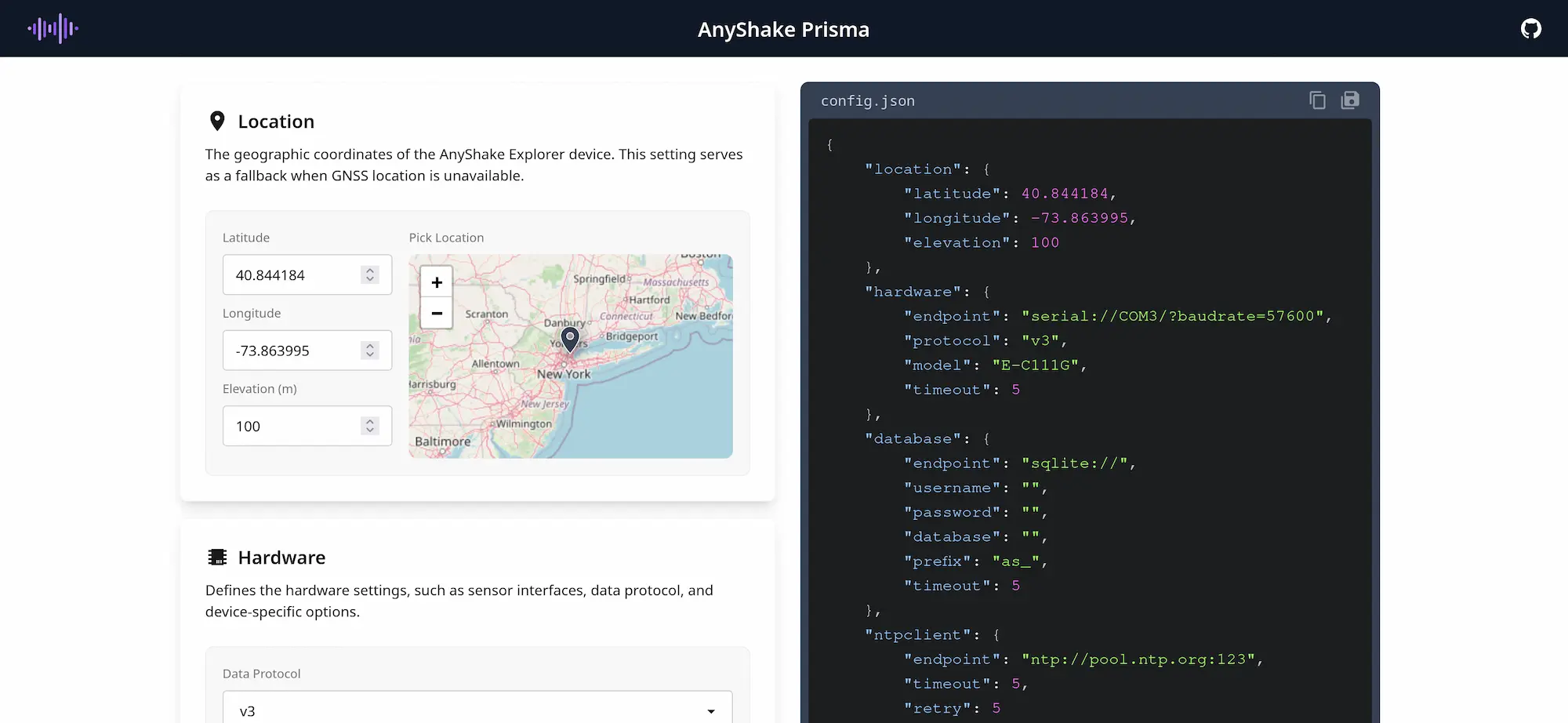 UI of AnyShake Prisma