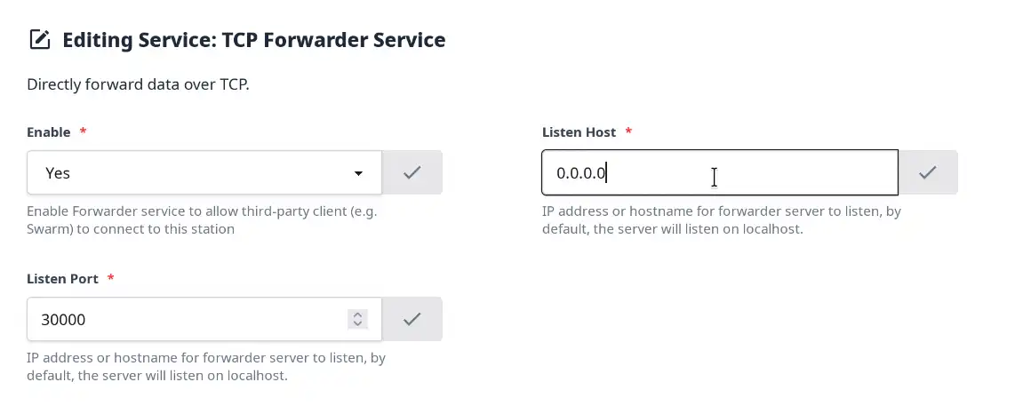 TCP Forwarder Config
