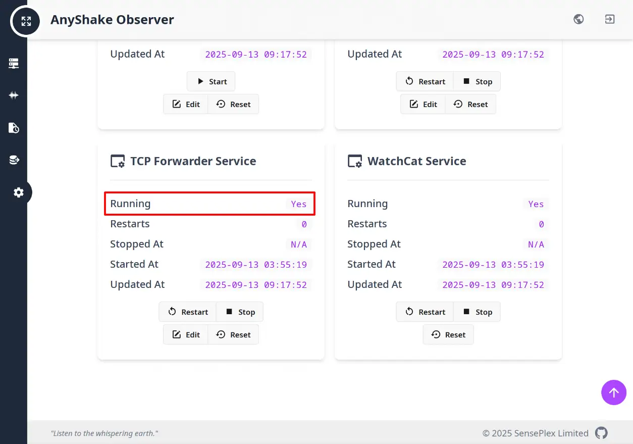 TCP Forwarder Running
